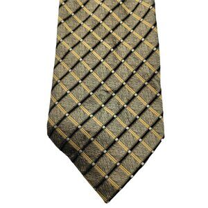 Valerio Garati Neck Tie 100% Pure Silk Hand Made Gold Black Geometric Wide 3 3/4